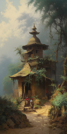 Painting old hut. AI generation, generation, AI, generated, AI generation, AI generation, generation.の素材