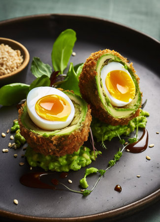 Pea and broad bean scotch eggs. AI generation, generation, AI, generated, AI generation, AI generation, generation,の素材