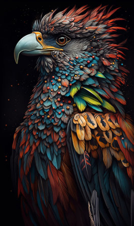 Close-up of an eagle bird with feathers on its head. AI generation, generation, AI, generated, AI generated, AI generative, generative.の素材