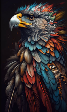 Close-up of an eagle bird with feathers on its head. AI generation, generation, AI, generated, AI generated, AI generative, generative.の素材