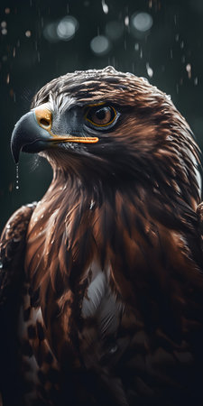 Eagle sitting on a branch in the rain, close-up. AI generation, generation, AI, generated, AI generated, AI generative, generative.の素材