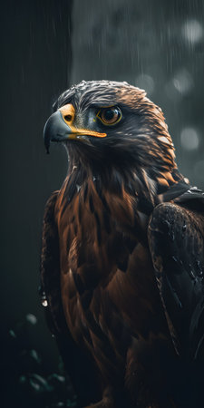 Eagle sitting on a branch in the rain, close-up. AI generation, generation, AI, generated, AI generated, AI generative, generative.の素材