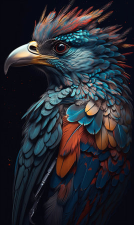Close-up of an eagle bird with feathers on its head. AI generation, generation, AI, generated, AI generated, AI generative, generative.の素材