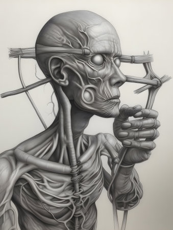 Digital Illustration of an Alien in a Black and White Artworkの素材