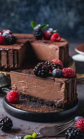 Chocolate mousse cake with raspberries, blackberries and blueberriesの素材