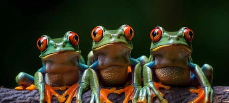 Three Red-Eyed Tree Frogs (Agalychnis callidryas)の素材