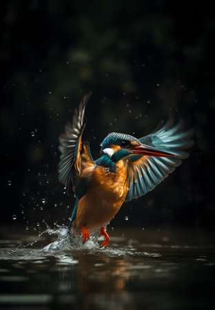 Kingfisher (Alcedo atthis) jumping on waterの素材
