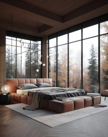 3d rendering interior of modern bedroom in loft style with wooden floorの素材