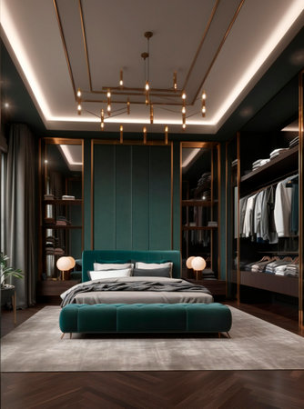 3d rendering luxury bedroom suite in classic style with wood floor and green wallの素材