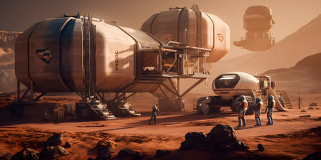 Astronaut in the Mars. 3D rendering. Computer digital drawing.の素材