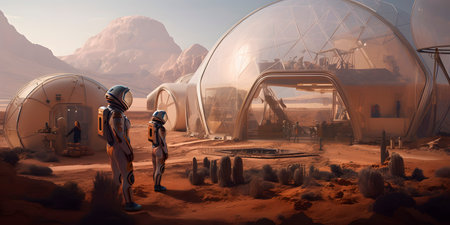 Astronaut in the desert. 3D rendering. Computer digital drawing.の素材
