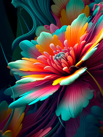 Colorful abstract background with flower. Digital painting. 3D rendering.の素材