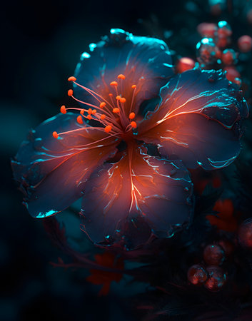 Hibiscus flower in the dark. Shallow depth of field.の素材