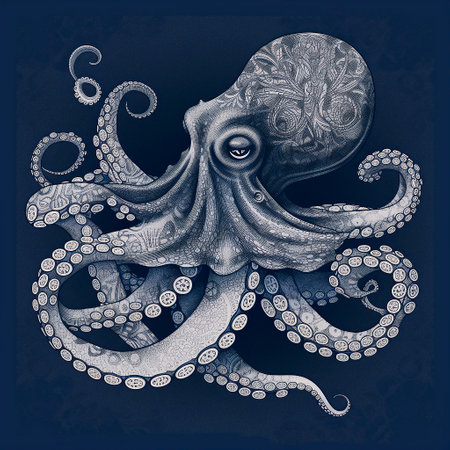 Octopus. Hand-drawn illustration on a dark blue background.の素材
