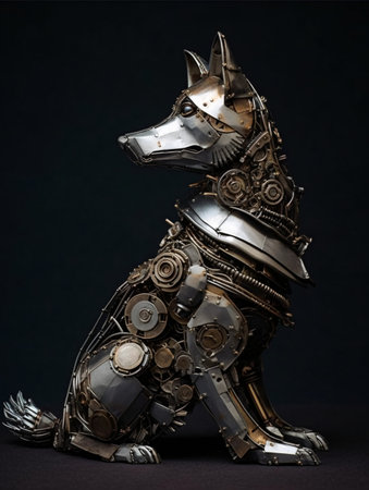Metal sculpture of a dog in a surreal style. AI generated, AI generative, AI generativ.の素材