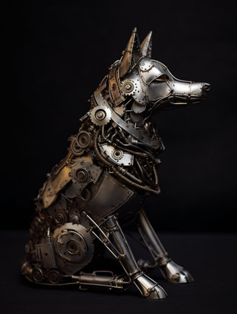 Metal sculpture of a dog in a surreal style. AI generated, AI generative, AI generativ.の素材
