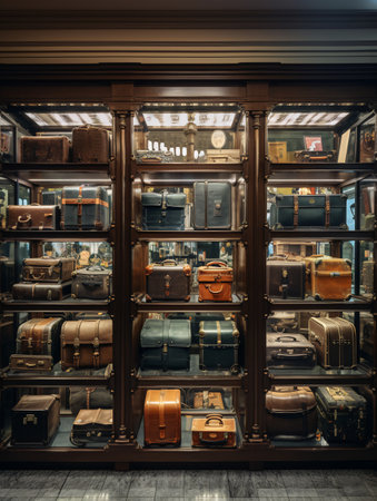 Shop room filled with many different types of luggage and shopping bags. AI generated, AI generative, AI generativ.の素材