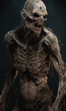 Close-up of a human monster with a spooky face. AI generated, AI generative, AI generativ.の素材