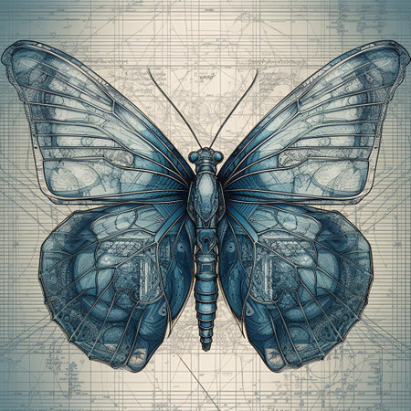 Drawn butterfly sits on top drawing in vector art style. AI generated, AI generative, AI generativ.の素材