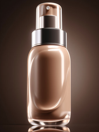 Close-up of a small bottle of cocoa-colored cosmetic polish on a brown background. AI generated, AI generative, AI generativ.の素材