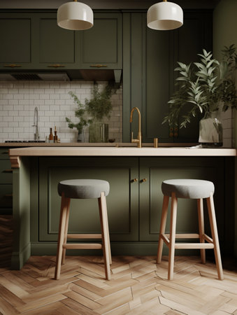 A pair of pistachio green kitchen counter stools. AI generated, AI generative, AI generativ, AI, generated, generative, generativ.の素材