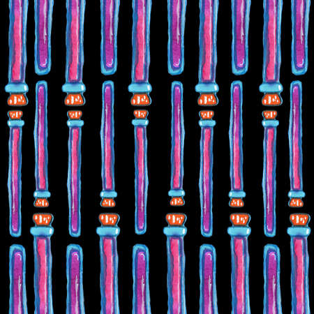 Pink and violet magic potion bottles seamless pattern. Collection with hand drawn watercolor alchemy. Occultism and witchcraft drinks. Testing aura. Halloween decorative background. Medicine drugsの写真素材