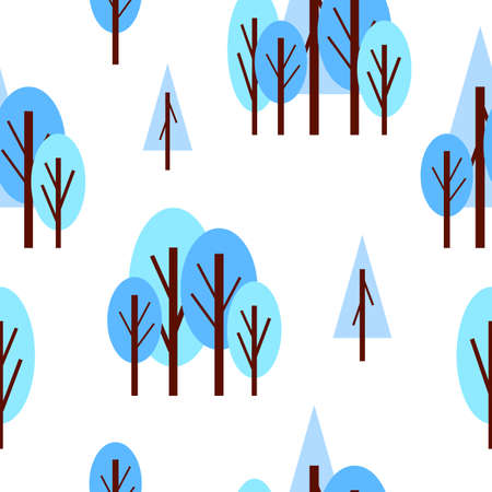 Seamless pattern with winter blue trees. White background. Cartoon flat style. Garden or forest. Nature and ecology. Merry Christmas. Postcards, wallpaper, textile, scrapbooking and wrapping paperのイラスト素材