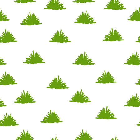 Vector seamless pattern with green trees and bushes. White background. Cartoon style. Spring and summer. Nature and ecology. Post cards, wallpaper, wrapping paper, scrapbooking, textileのイラスト素材