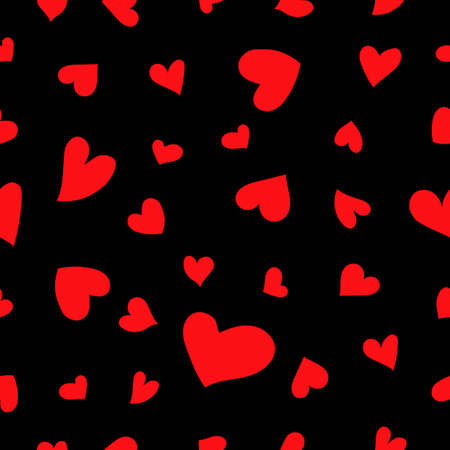 Seamless pattern with little red hearts. Black background. Happy Valentine's Day. Love and romance. Holiday decoration. Template for greeting card, wallpaper, textile, wrapping paper, scrapbookingのイラスト素材