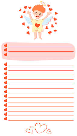 Copy space for memo, weekly or daily planner, note paper, to do list, sticker template decorated with baby cupid angel. Cute and funny. inspiration quote. love and hearts. valentine's day greetingsのイラスト素材