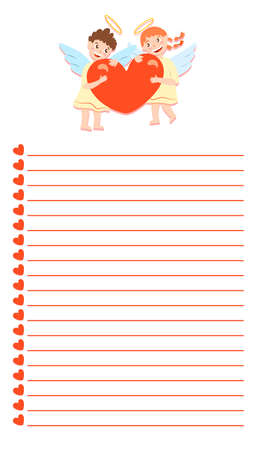 Copy space for memo, weekly or daily planner, note paper, to do list, sticker template decorated with baby cupid angel. Cute and funny. inspiration quote. love and hearts. valentine's day greetingsのイラスト素材
