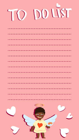 Copy space for memo, weekly or daily planner, note paper, to do list, sticker template decorated with baby cupid angel. Cute and funny. inspiration quote. love and hearts. valentine's day greetingsのイラスト素材
