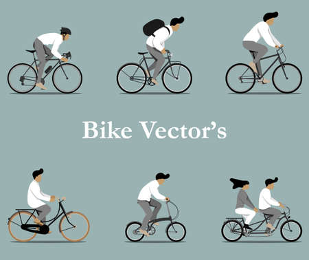 Set of various bicycles vectors in flat design.のイラスト素材