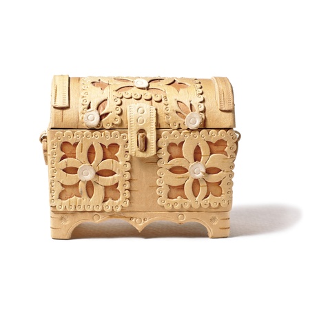 small handmade bark box isolated on white backgroundの写真素材