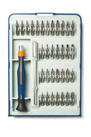 Precision screwdriver set with various bits and bit extensionの写真素材