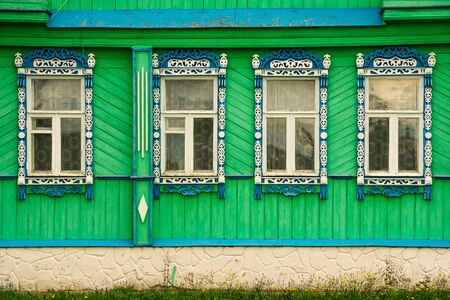 Russian traditional decorative casing of windows.  The photograph was taken in Suzdal, Russiaの写真素材