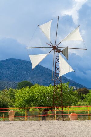 Traditional windmill on the Lasithi plateau, Crete, Greeceの写真素材