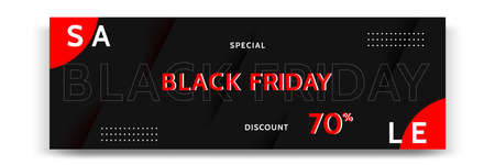 Minimal modern geometric horizontal Black Friday sale banner in black, white and red color. Vector template and layout design for web, blog, social media ads.のイラスト素材