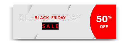 Minimal modern geometric horizontal Black Friday sale banner in black, white and red color. Vector...
