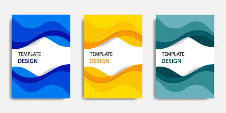 Vector illustration, document mock up template, easy color adjustment. Paper cut topographic style in colorful wave layering. Suitable for book cover, annual report, flyer, poster, brochure.のイラスト素材