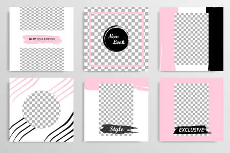 Minimal black pink social media layout template. Square geometric shape banner for social post poster, product replacement catalogのイラスト素材