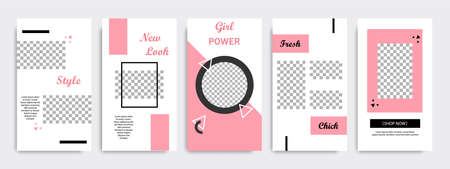 Minimal social media stories or story template modern trendy layout banner in black pink background...