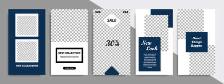 Minimal social media stories or story template modern trendy layout banner in blue indigo background...