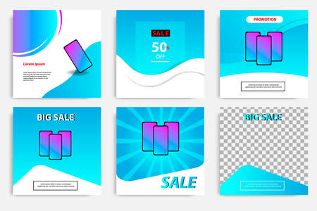 Six set modern wave fluid background template with gradient blue, pink, purple gradation for...