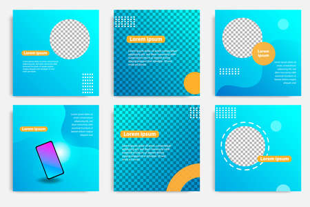 Six set modern wave fluid background template with gradient blue, pink, purple gradation for promotional. For social media post, blog, internet web banner, flyer, poster and brochure.のイラスト素材