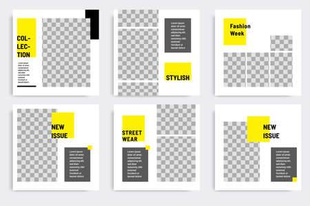 Minimal layout square banner in yellow color theme. Editable geometric banner template for social media post, stories, story, flyer.のイラスト素材