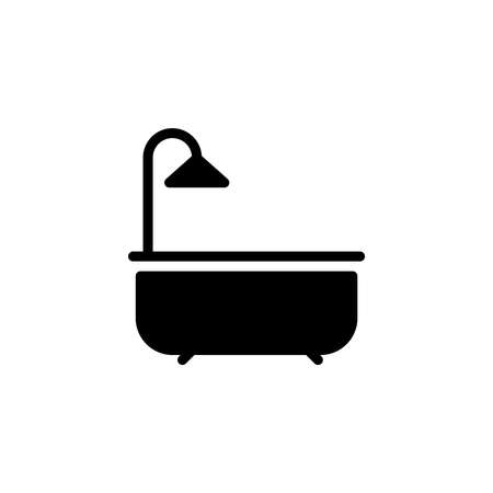 bathtub shower sign symbol solid black icon. Vector illustrationのイラスト素材