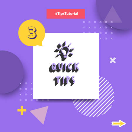 White purple yellow square background quick tips, tip, trick with geometric design. Suitable for social media tutorial layout template.のイラスト素材