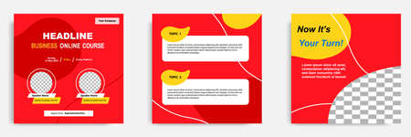 Set bundle collection of social media post template. Layout for online webinar, conference, training, seminar, course, and learning video. Minimal modern and simple style.のイラスト素材