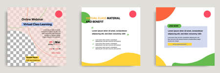 Set bundle collection colorful abstract background of social media post template. Layout for online live webinar, conference, training, seminar, course, and learning video.のイラスト素材